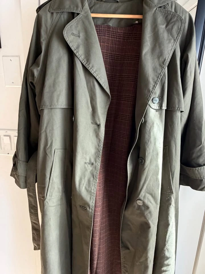 Vintage Olive Green Double Breasted Trench Coat - Size 14 - photo 3