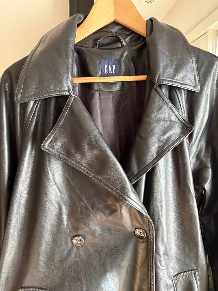 GAP Black Vegan Leather Trench Coat - Medium - photo 2