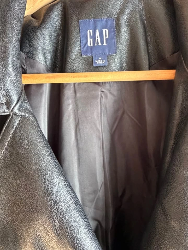 GAP Black Vegan Leather Trench Coat - Medium - photo 4