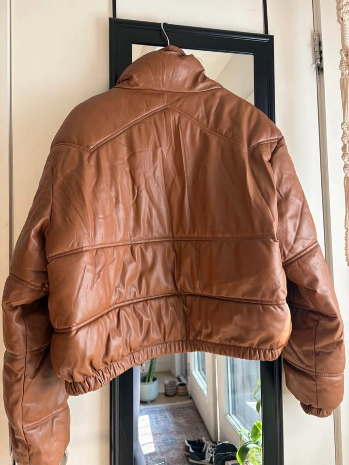 Zara Brown Faux Leather Puffer Jacket - photo 2