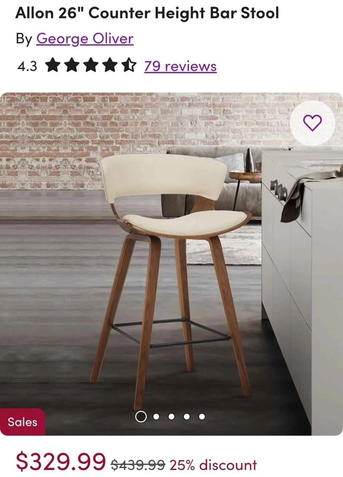 LUXURIOUS Solid wood Counter Height Bar Stool - photo 2