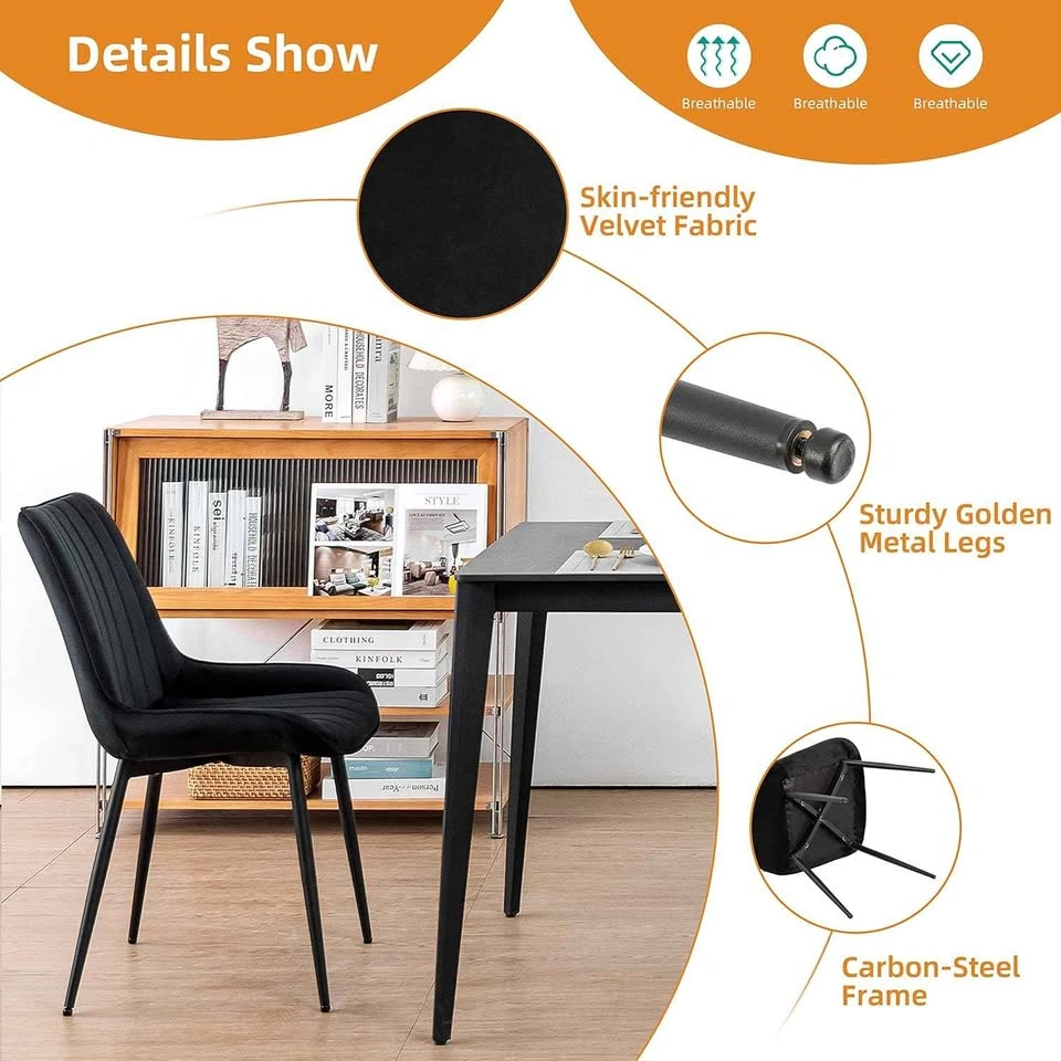 NEW Black Velvet Dining Chairs - Set of 2 - photo 3