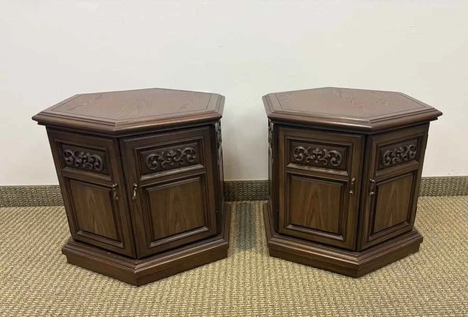 Antique Wood End Tables w/ Storage - photo 4