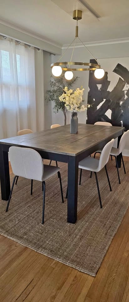 7'x3.5' Barnboard Wood Dining Table with Black Legs