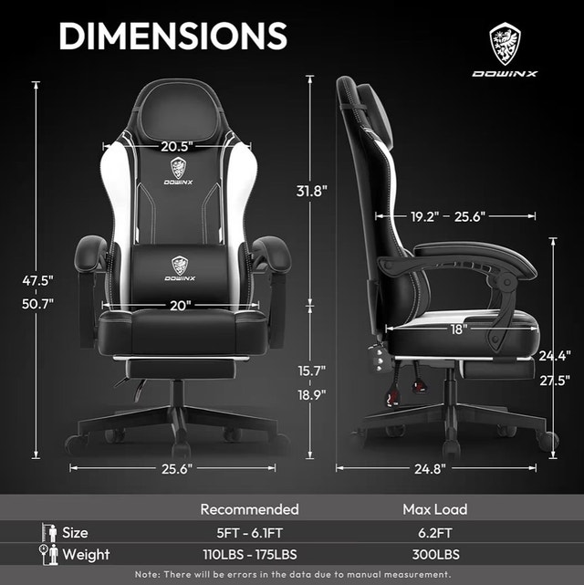 Dowinx Gaming Chair with Footrest - Like New (White/Black) - photo 2