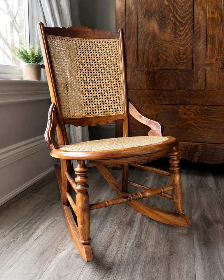 Vintage Wood Nursing Chair / Platform Rocker - New Cane
