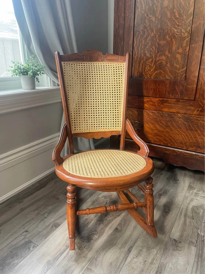 Vintage Wood Nursing Chair / Platform Rocker - New Cane - photo 2