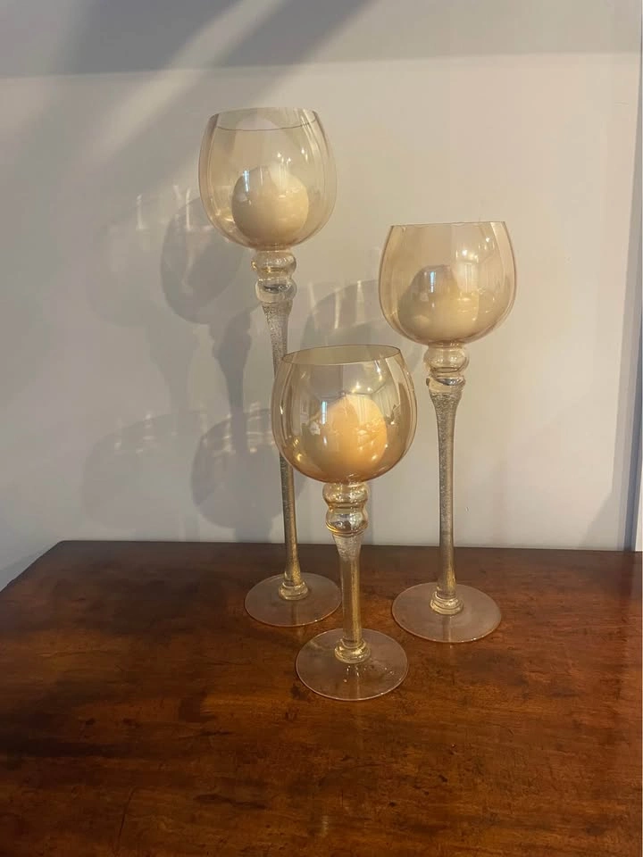 Elegant Amber Glass Candle Holders - Set of 3 (20", 16", 12") - photo 3