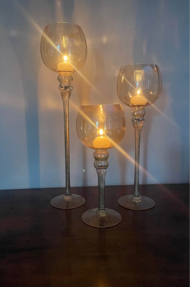 Elegant Amber Glass Candle Holders - Set of 3 (20", 16", 12") - photo 4