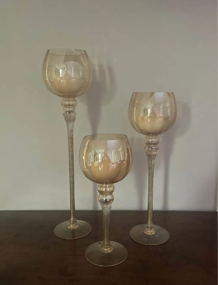 Elegant Amber Glass Candle Holders - Set of 3 (20", 16", 12") - photo 5