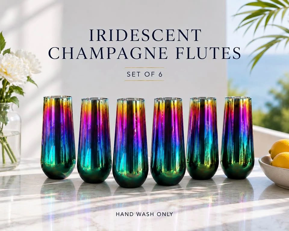 Iridescent Champagne Flutes – Set of 6 🥂