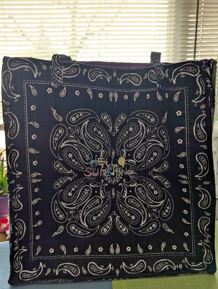 Black Paisley Bandana Quilted Tote Bag Handmade