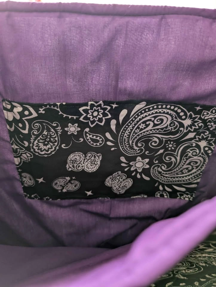 Black Paisley Bandana Quilted Tote Bag Handmade - photo 2