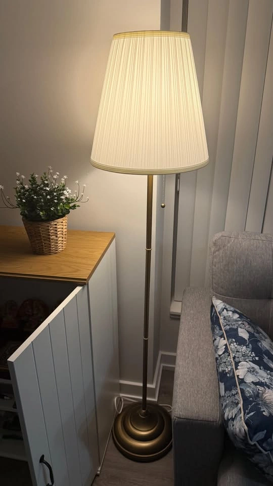LIKE NEW (2 Months) - IKEA ARSTID Floor Lamp - Brass & White