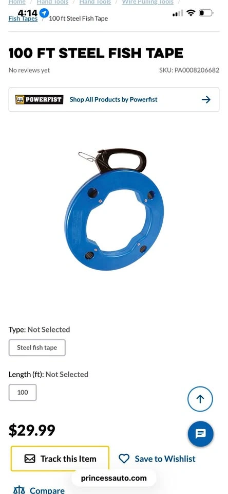 POWERFIST 100 ft Steel Fish Tape