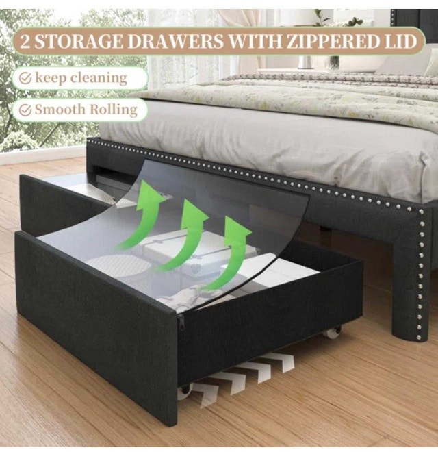 Queen Upholstered Bed Frame with LED Lights & Storage - photo 3
