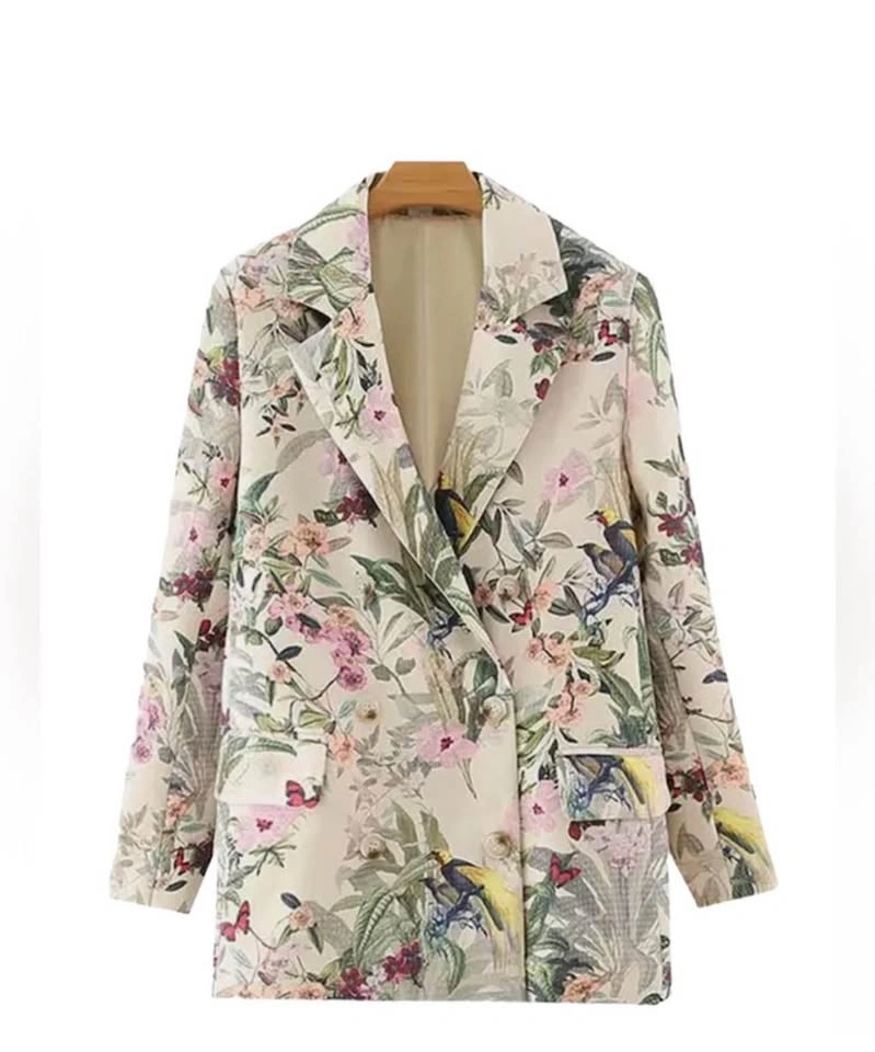 NWT Women Printed Blazer - Small, Floral, Birds - Office Wear