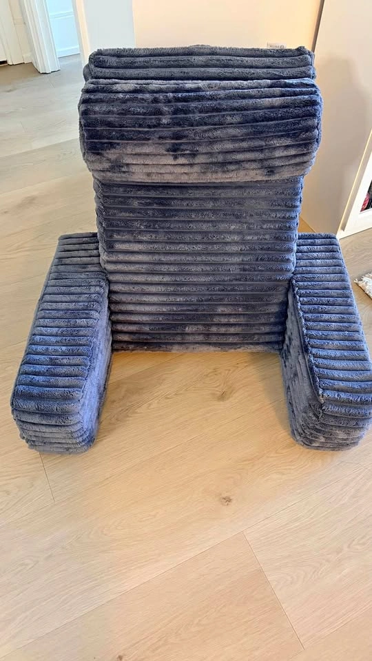Grey Plush Ribbed Backrest Reading Pillow with Armrests