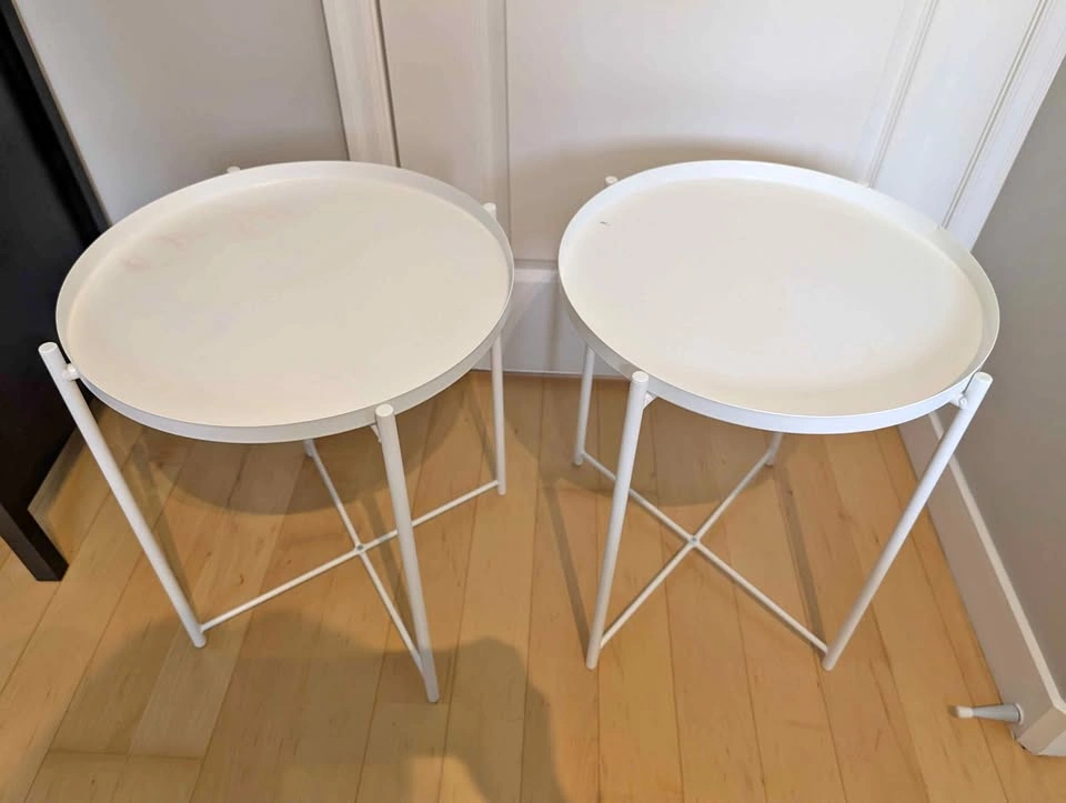 Pair of White Round Tray Tables