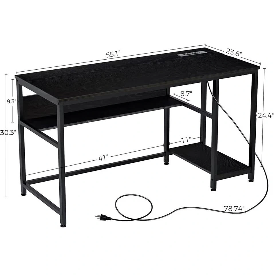 Black Large Computer Desk with Power Outlet