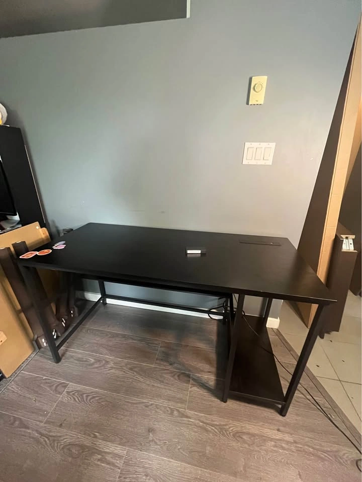 Black Large Computer Desk with Power Outlet - photo 2