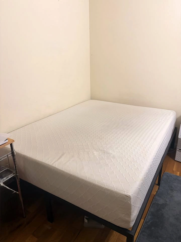 Queen Mattress with Metal Bed Frame (Clean, Used Like New)