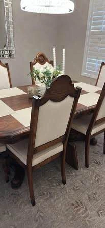 Vintage Expandable Solid Wood Dining Set – Pedestal Table + 6 Ch - photo 3