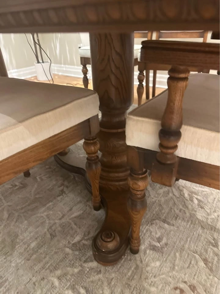Vintage Expandable Solid Wood Dining Set – Pedestal Table + 6 Ch - photo 4