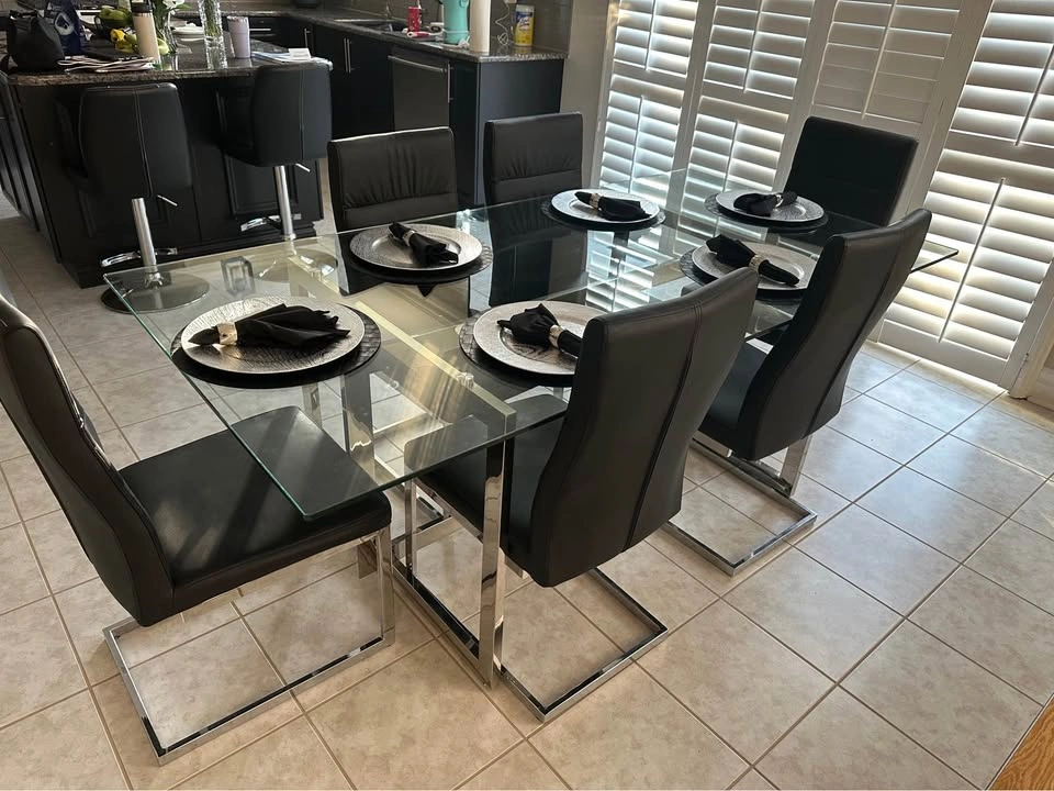 Modern Glass Dining Table Set w/ 6 Chairs - photo 2