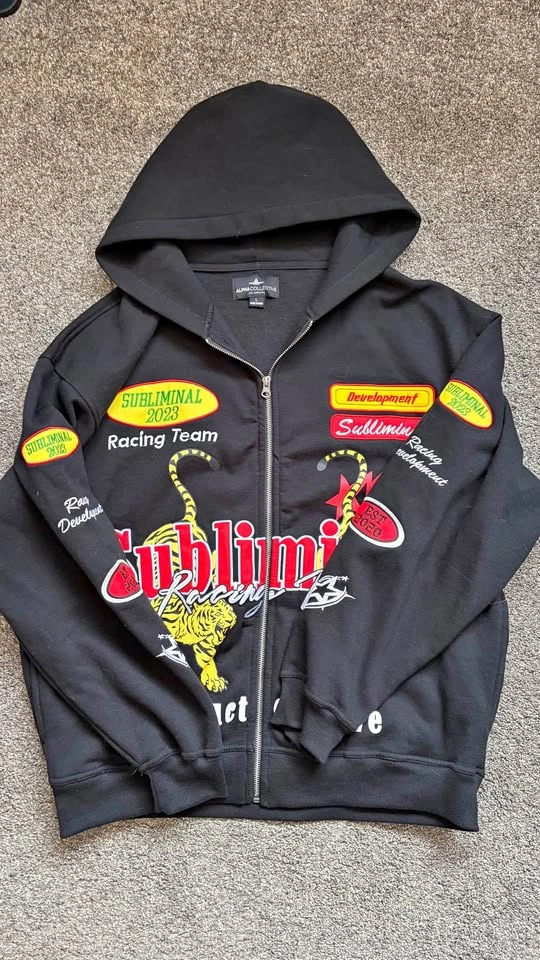 Graphic zip up hoodie (size large)