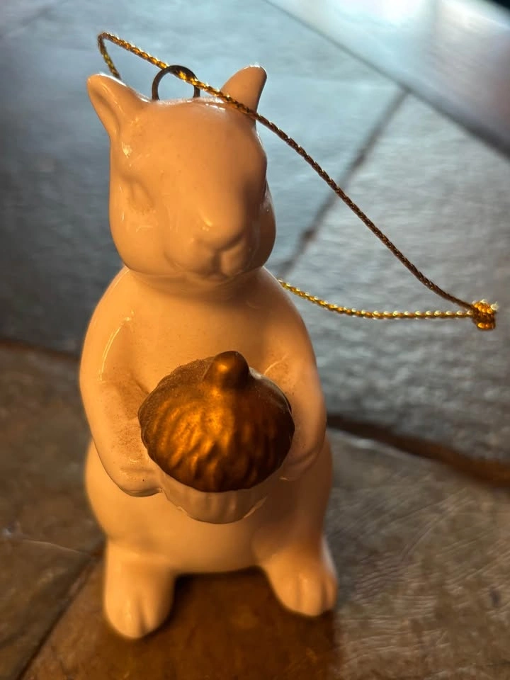Ornament Ceramic Squirrel Holding Copper/Gold Acorn - photo 2
