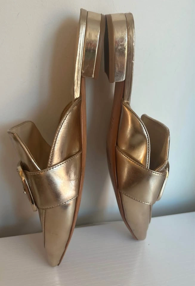 SCHUTZ women’s gold buckle mules size 7 - photo 5