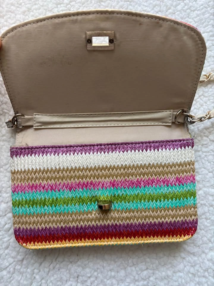 Tally Weijl Straw Woven Raffia Multicolor Stripe Chain Shoulder - photo 2
