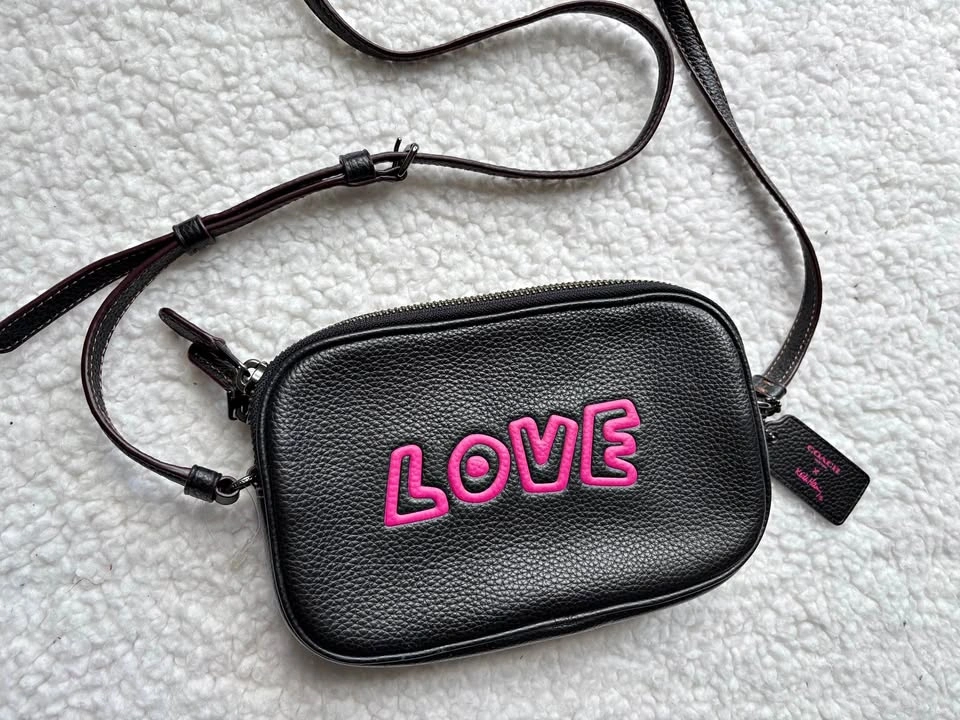NWOT Coach x Keith Haring Black Leather Crossbody Bag Pink LOVE