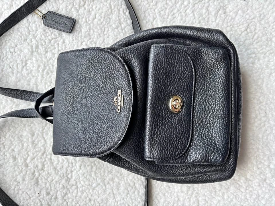 Coach Black Pebbled Leather Mini Backpack with Gold Hardware Tur