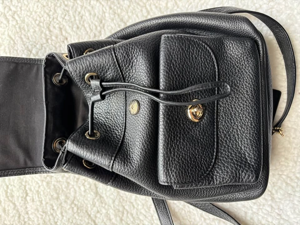 Coach Black Pebbled Leather Mini Backpack with Gold Hardware Tur - photo 3