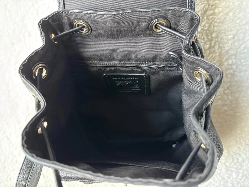 Coach Black Pebbled Leather Mini Backpack with Gold Hardware Tur - photo 4