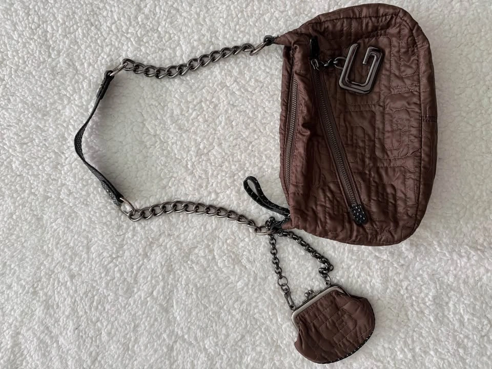 Guess Vintage Brown Quilted Shoulder Bag w/ G Logo & Coin Purse - photo 2