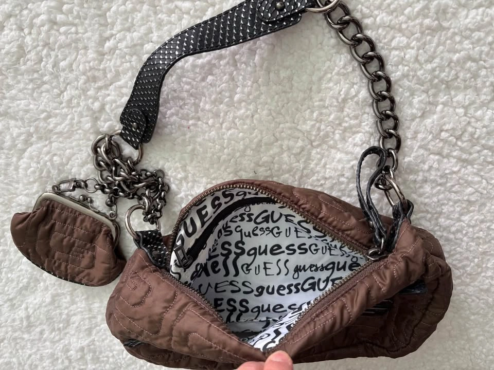 Guess Vintage Brown Quilted Shoulder Bag w/ G Logo & Coin Purse - photo 3