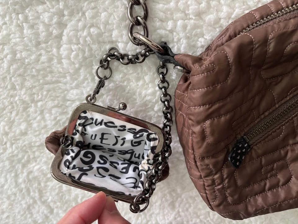Guess Vintage Brown Quilted Shoulder Bag w/ G Logo & Coin Purse - photo 5