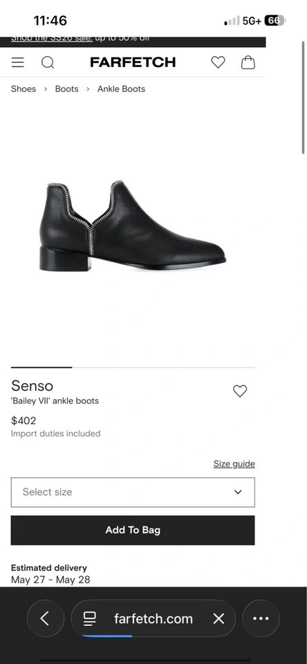 SENSO Bailey Black Leather Gold Zip Ankle Boots Size 36 - photo 3
