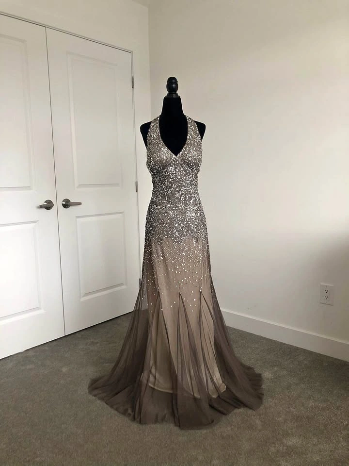 Taupe Sequence Evening Dress/Gown