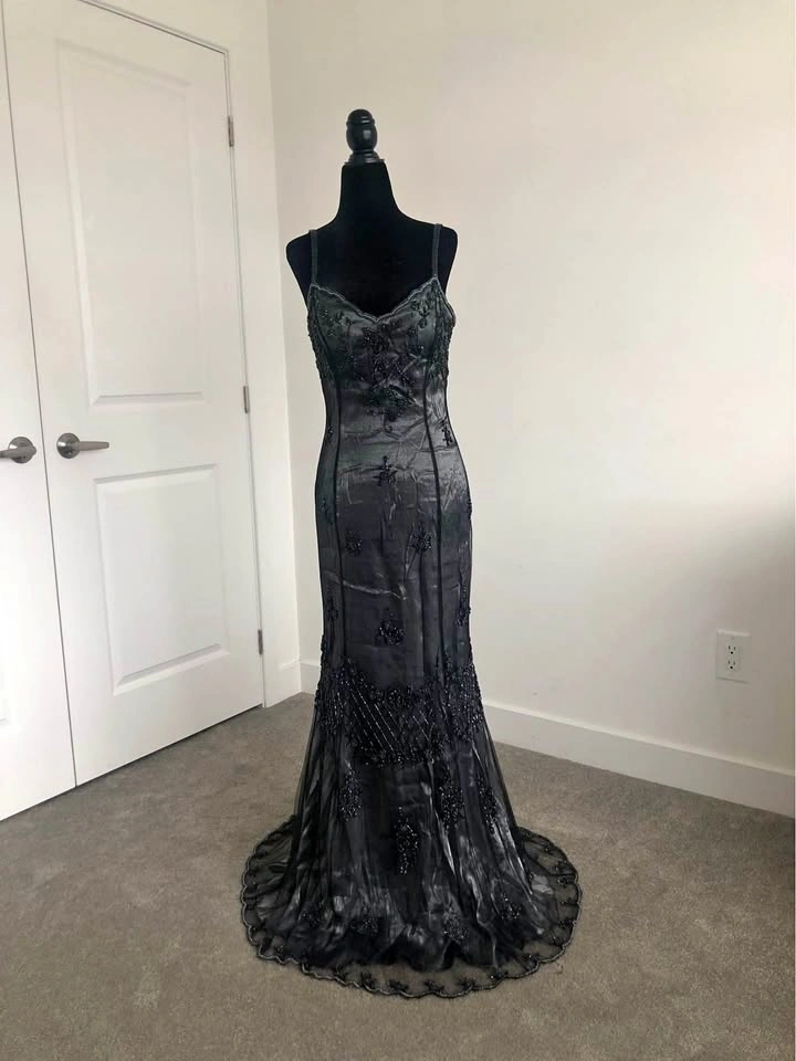 Stunning Luxury Beaded Silver Grey Mermaid Gown - Rare Find