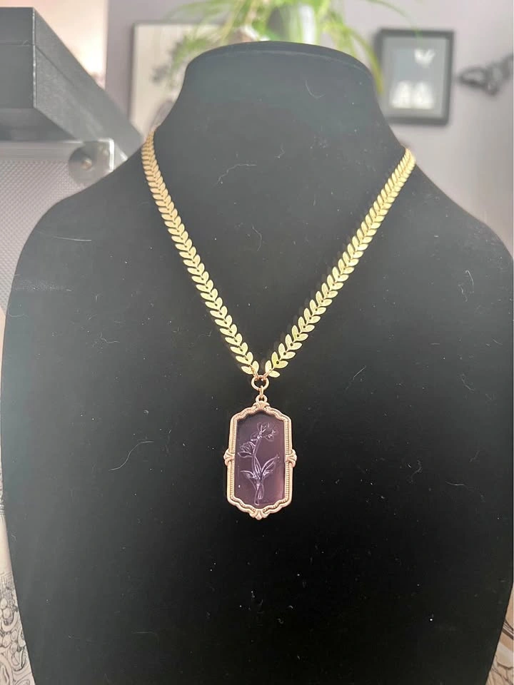 Purple Glass Intaglio Necklace