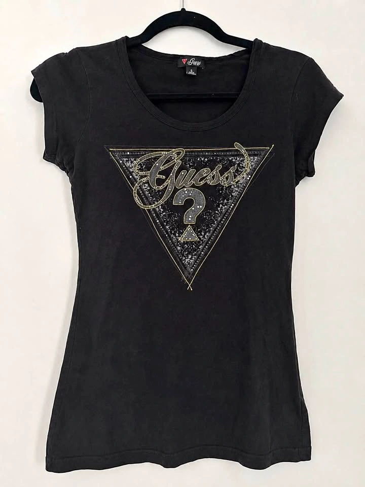 Vintage Guess Y2K Black Tee Rhinestone Small