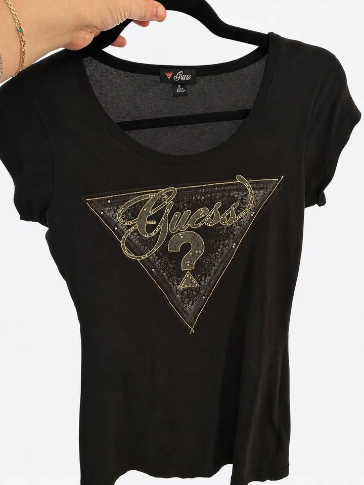 Vintage Guess Y2K Black Tee Rhinestone Small - photo 2