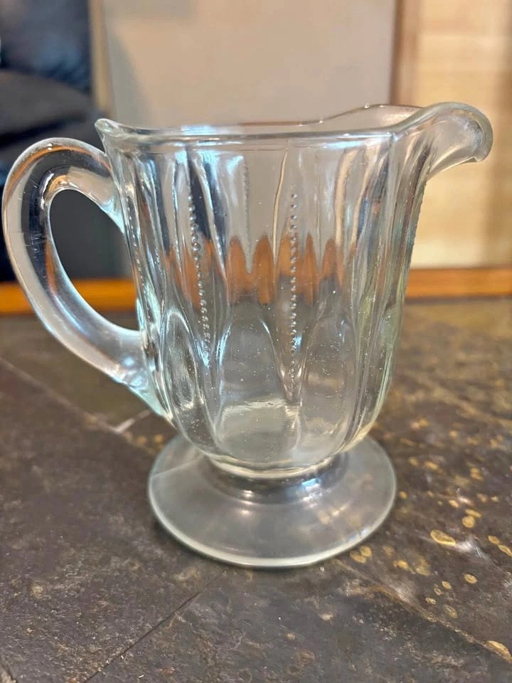 Depression Heavy Clear Glass Syrup/Creamer Pitcher Vintage