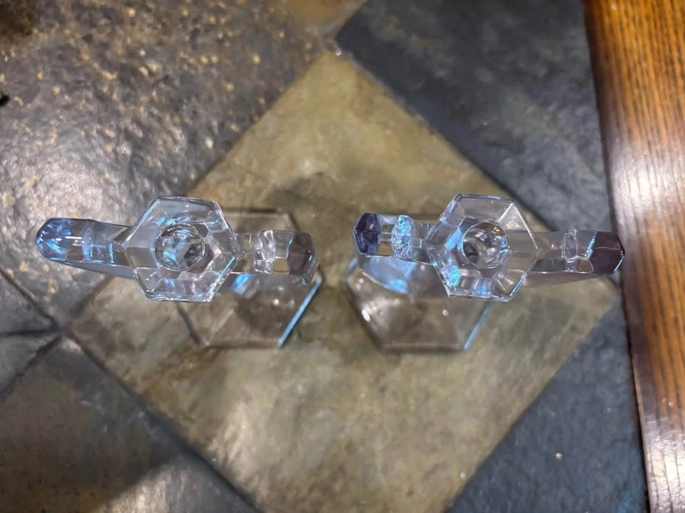 Candle Holders Jefferson Glass Clear Krys-Tol Handled & Stamped - photo 2