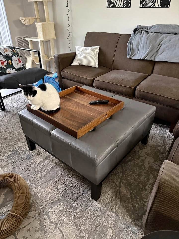 Black Walnut Ottoman Tray with Handles