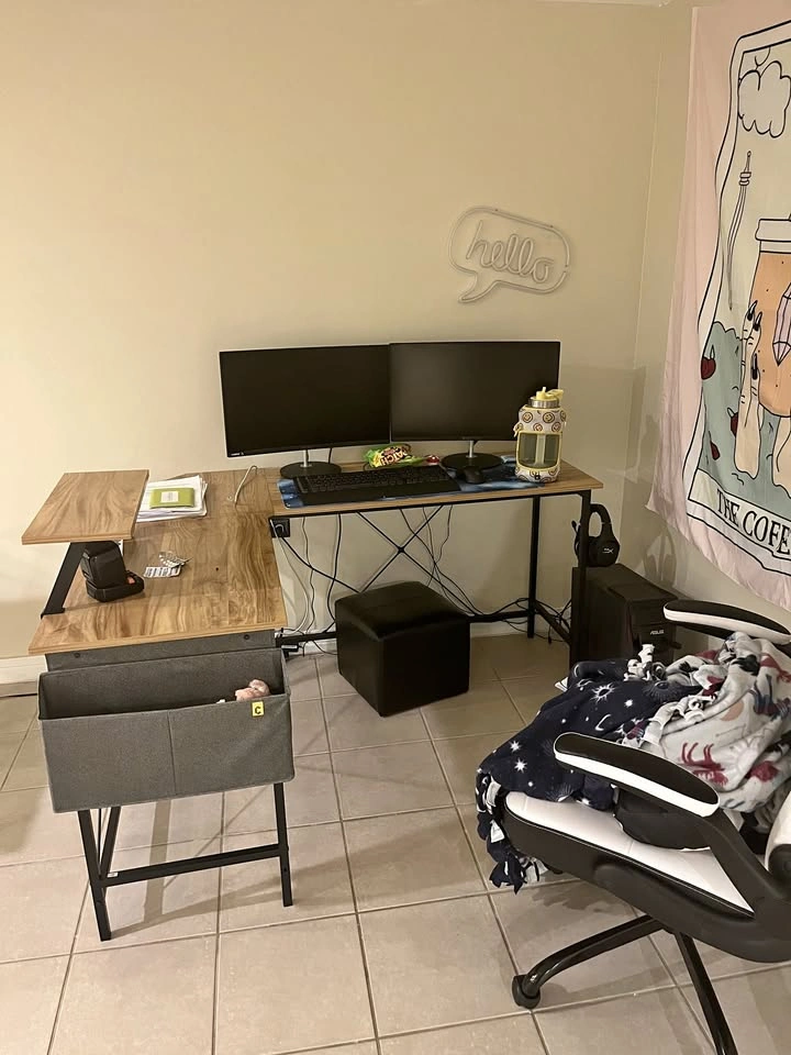L Shaped Light Wood Desk - Good Condition